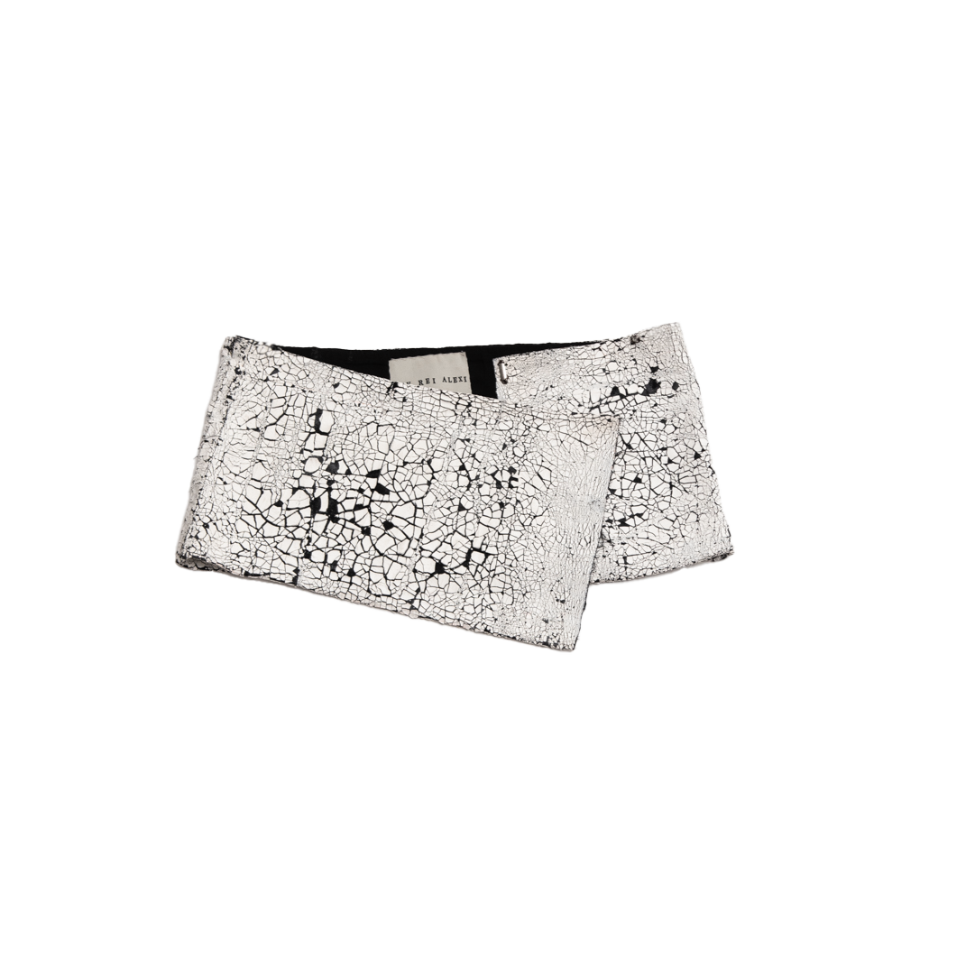 Micro Mini Crackle Wrap Skirt in White Cement